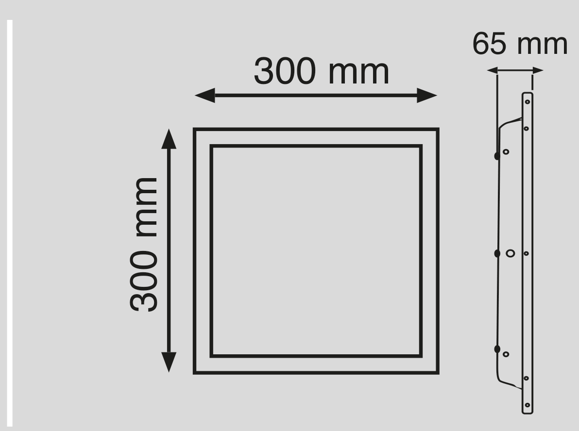 12W 30x30 Astor Backlight LED Panel teknik çizim ve ölçüler
