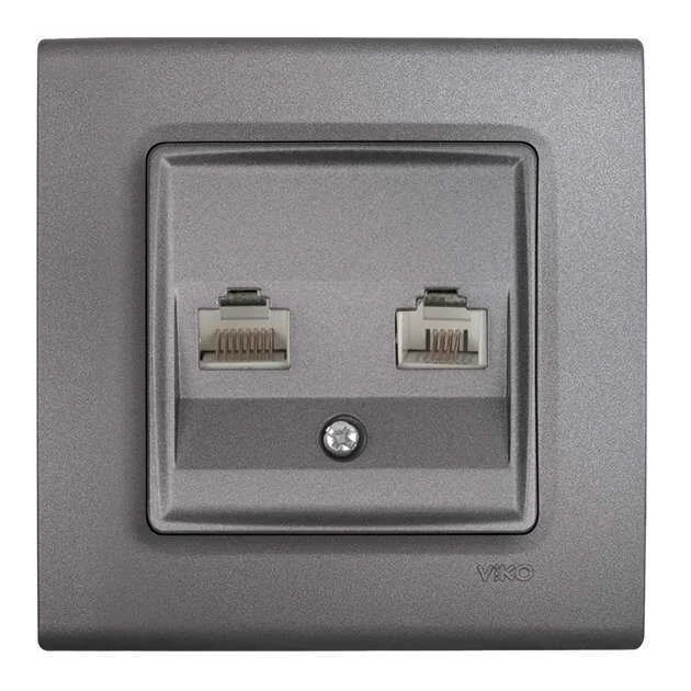 Linnera Life Granit Grisi Data Nümeris Telefon Prizi RJ45 CAT5E - RJ11 - Çerçevesiz