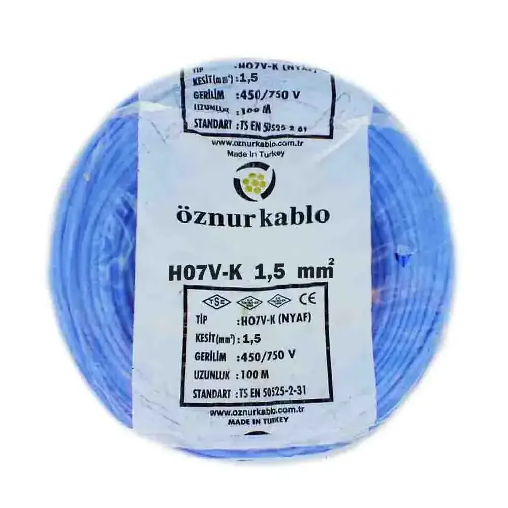 H07V-K 1X1,5 mm² Mavi Renk NYAF Kablo