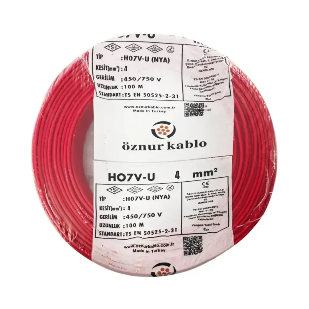 H07V-U 1X4 mm² Kırmızı Renk NYA Kablo