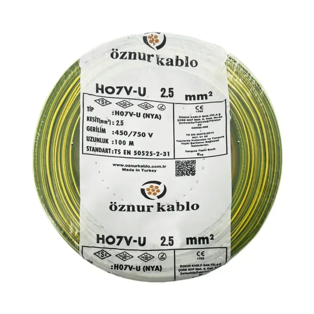 H07V-U 1X2,5 mm² Sarı-Yeşil Renk NYA Kablo