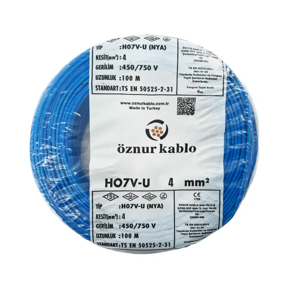 H07V-U 1X4 mm² Mavi Renk NYA Kablo