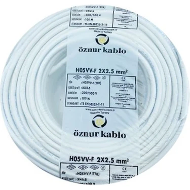 H05VV-F 2X2,5 mm² Beyaz Renk TTR Kablo