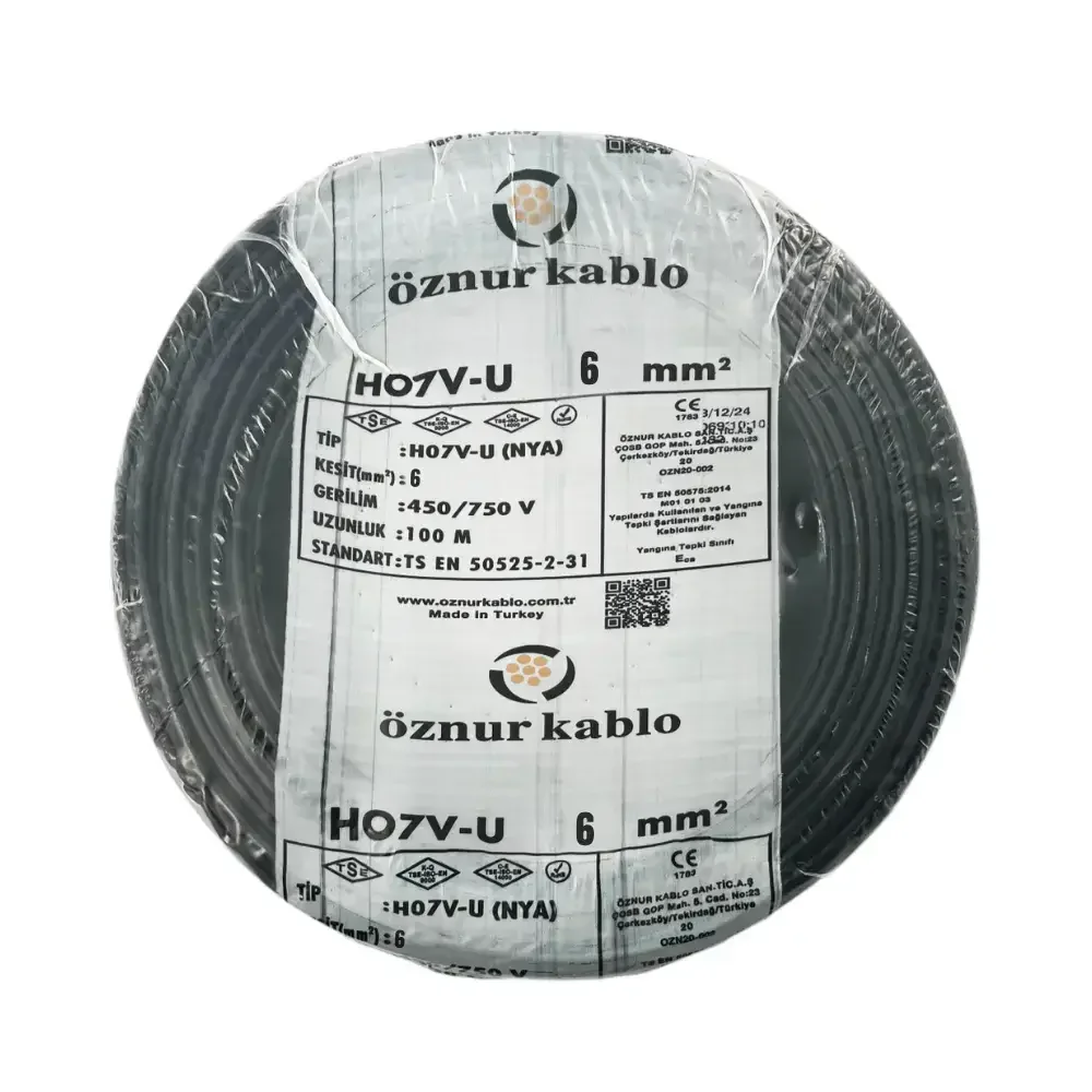 H07V-U 1X6 mm² Siyah Renk NYA Kablo