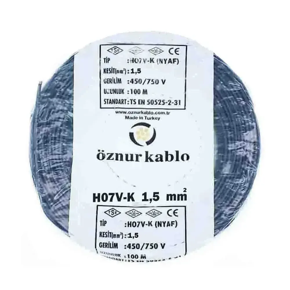 H07V-K 1X1,5 mm² Siyah Renk NYAF Kablo