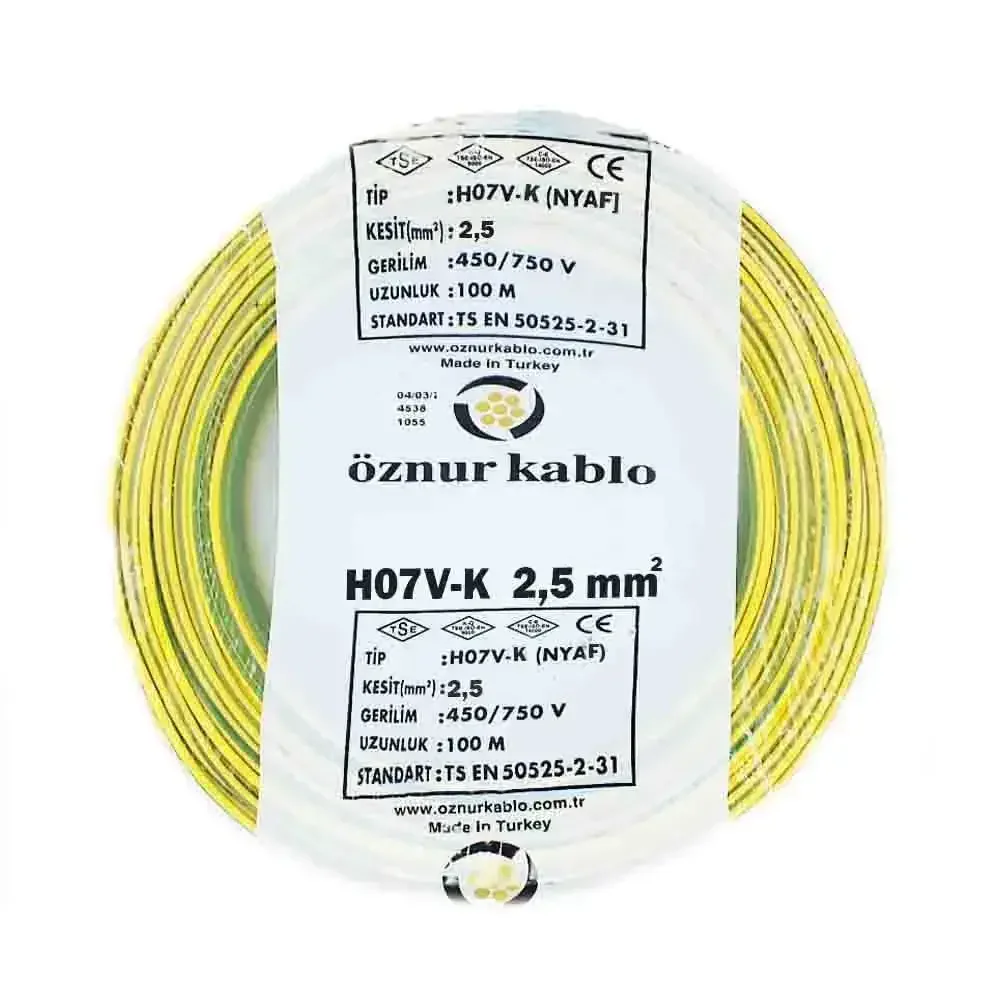 H07V-K 1X2,5 mm² Sarı-Yeşil Renk NYAF Kablo