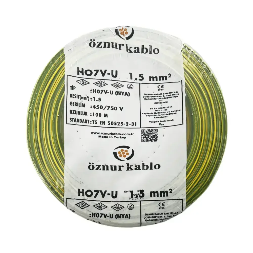 H07V-U 1X1,5 mm² Sarı-Yeşil Renk NYA Kablo