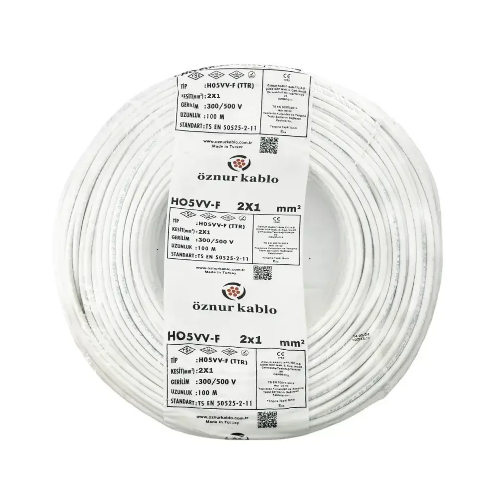 H05VV-F 2X1 mm² Beyaz Renk TTR Kablo