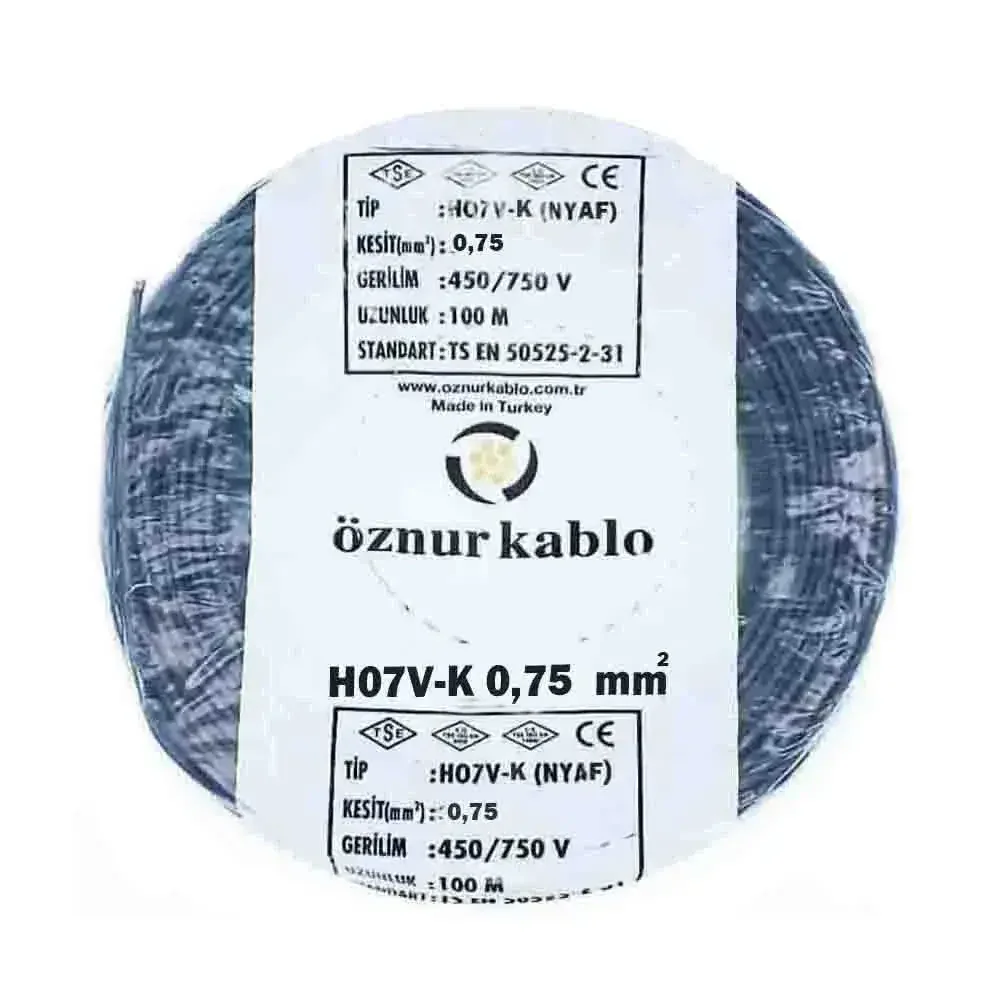 H05V-K 1X0,75 mm² Siyah Renk NYAF Kablo