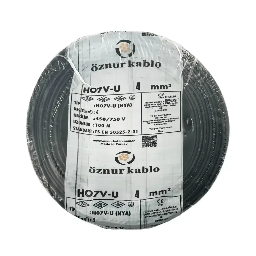 H07V-U 1X4 mm² Siyah Renk NYA Kablo