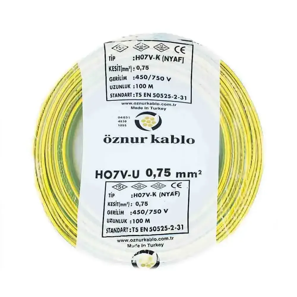 H05V-K 1X0,75 mm² Sarı-Yeşil Renk NYAF Kablo