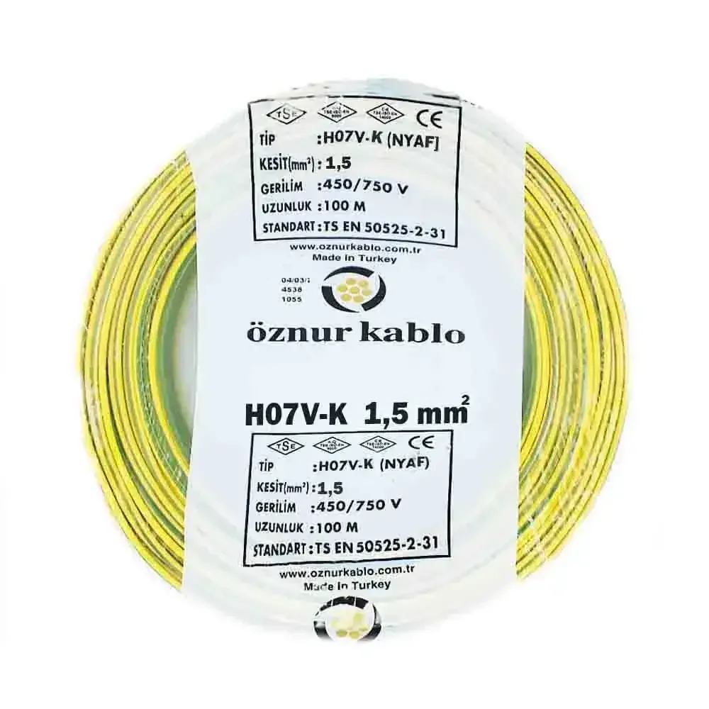 H07V-K 1X1,5 mm² Sarı-Yeşil Renk NYAF Kablo