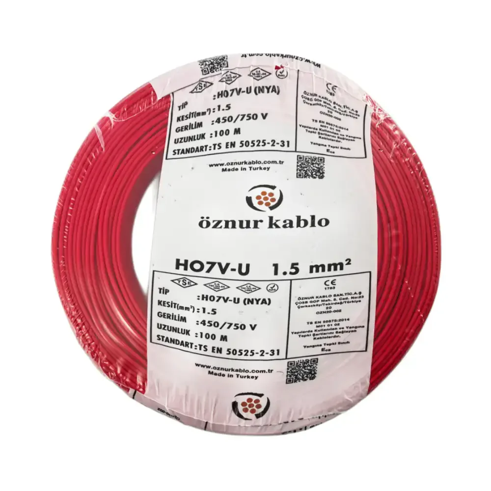 H07V-U 1X1,5 mm² Kırmızı Renk NYA Kablo