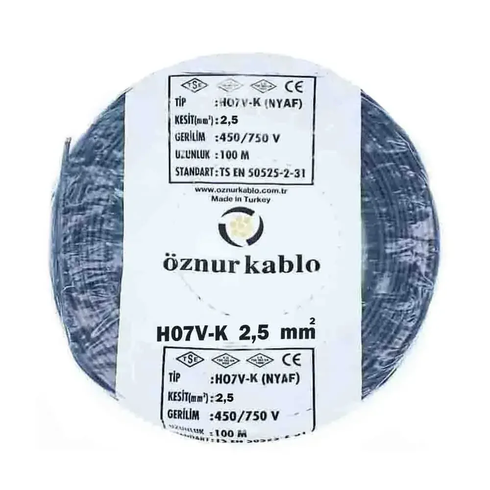 H07V-K 1X2,5 mm² Siyah Renk NYAF Kablo