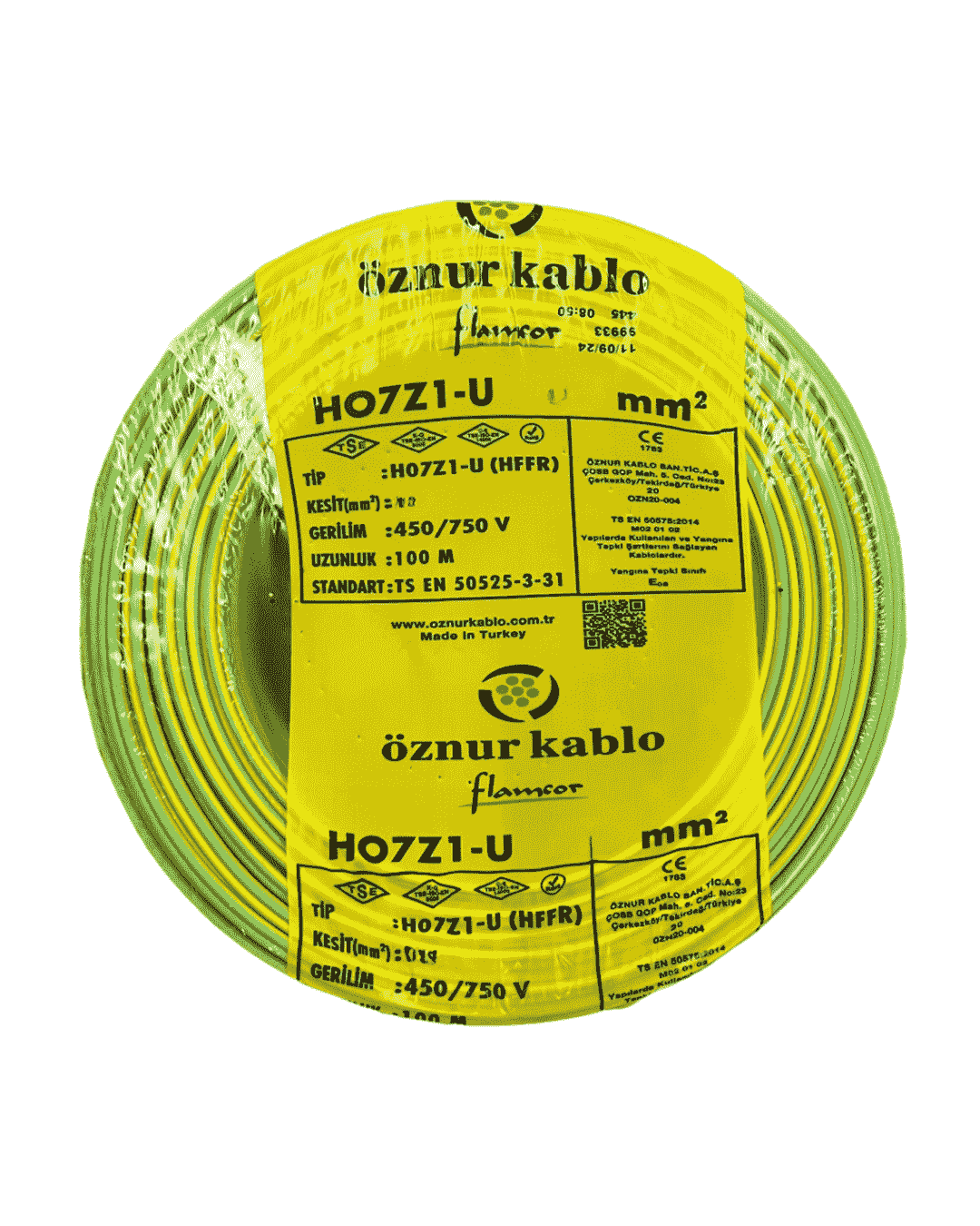 H07Z1-U 1X2,5 mm² Sarı-Yeşil Renk NYA Halogen Free Kablo