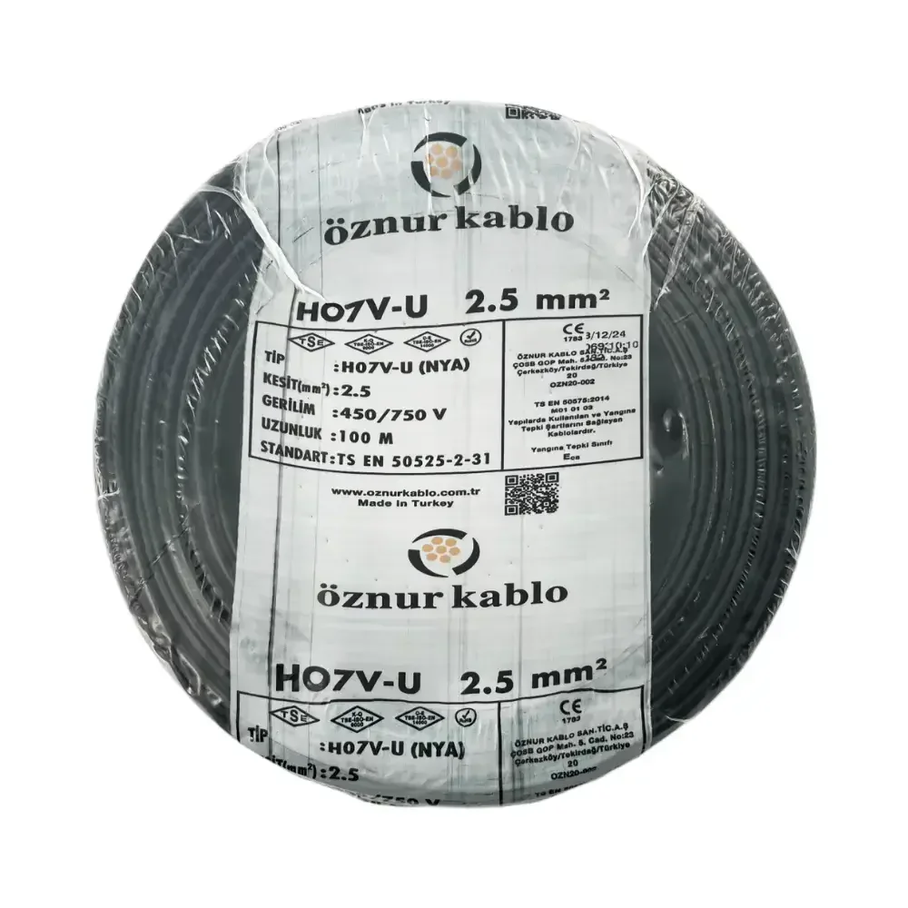 H07V-U 1X2,5 mm² Siyah Renk NYA Kablo