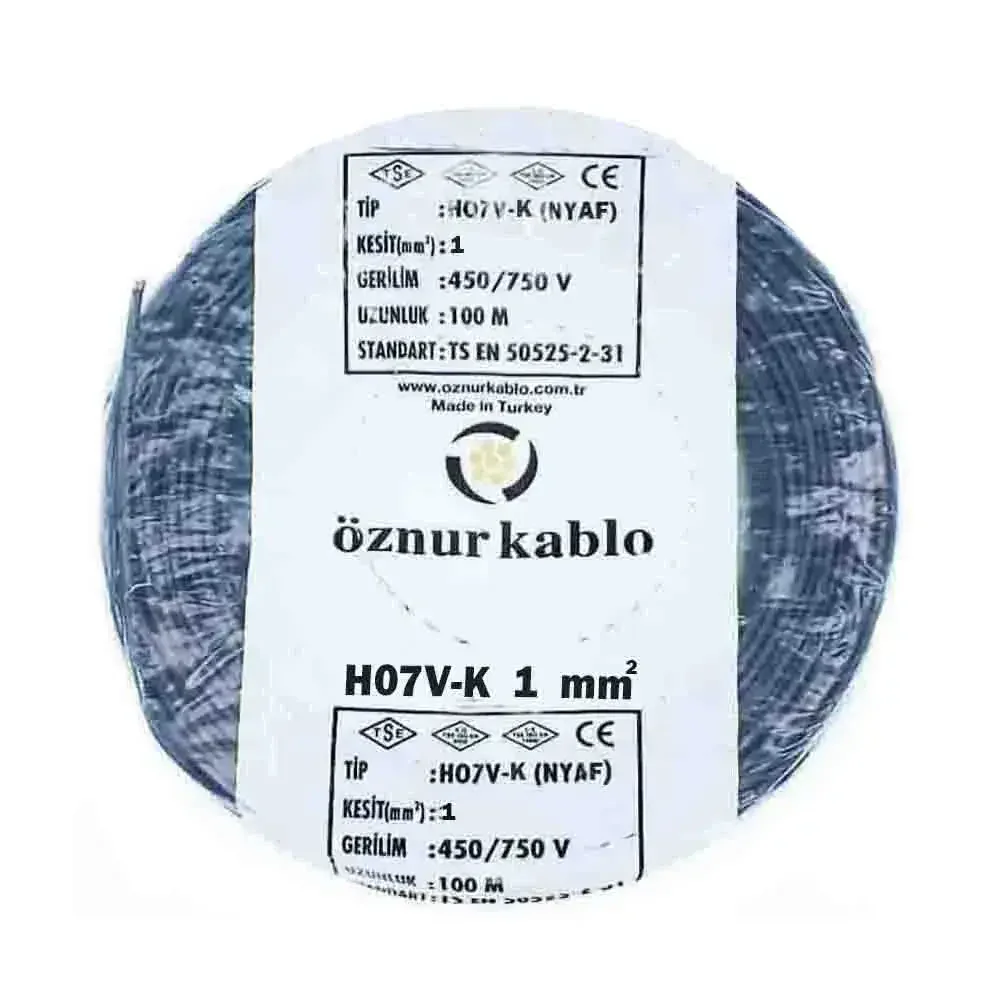H05V-K 1X1 mm² Siyah Renk NYAF Kablo