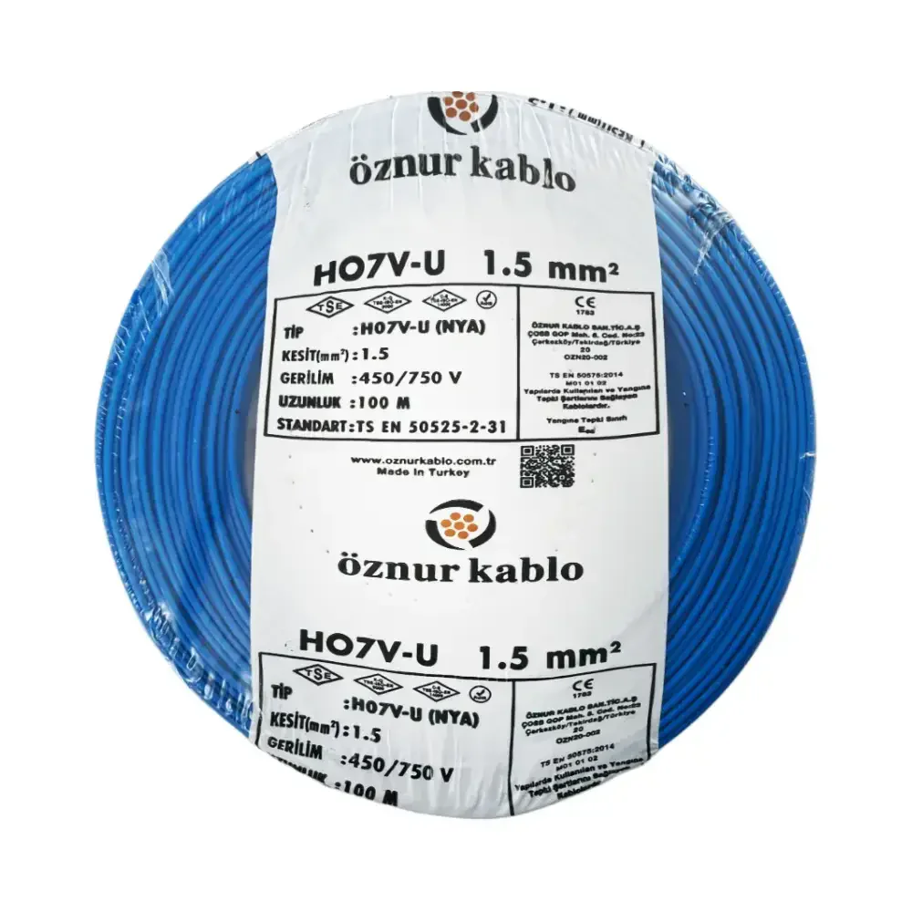 H07V-U 1X1,5 mm² Mavi Renk NYA Kablo