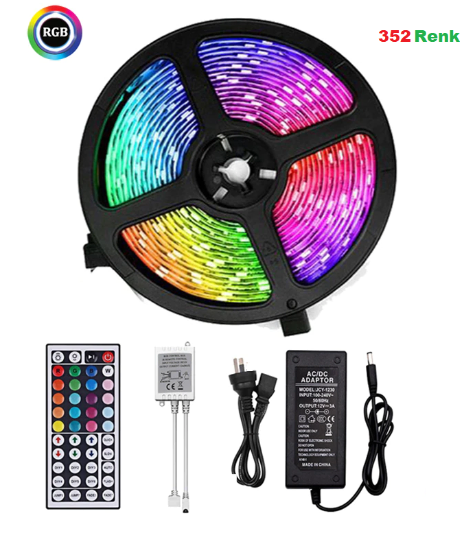Profesyonel RGB Şerit Led Seti (5 mt RGB LED+TRAFO+RGB KUMANDA)