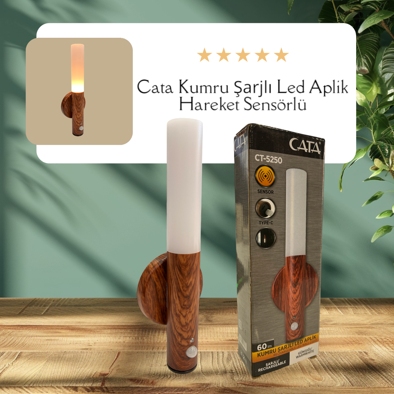 1W 3200K Sensörlü Kumru Led Aplik 60 Lümen IP20